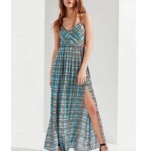 UO Urban Outfitters Gia Lace-Up Cut Out Patterned Slit Maxi Dress Size‎ Large